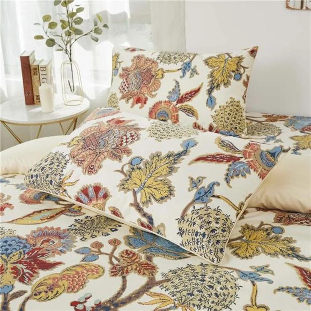 NEW Anthro Cream Boho Queen King Abstract Floral Bedding Duvet + Sheet Sham Set